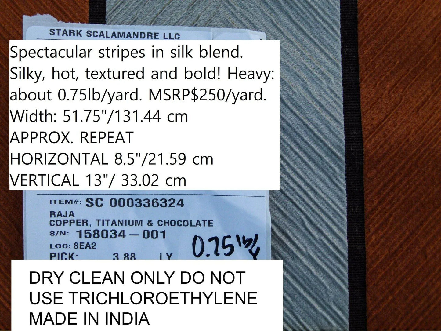 Scalamandre Raja Copper Titanium &amp; Chocolate Spectacular Orange White Stripes In Silk Blend Silky Hot Textured And Bold White Brown MSRP USD 250/y