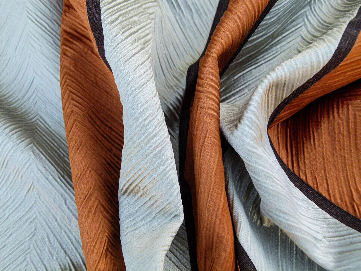 Scalamandre Raja Copper Titanium &amp; Chocolate Spectacular Orange White Stripes In Silk Blend Silky Hot Textured And Bold White Brown MSRP USD 250/y