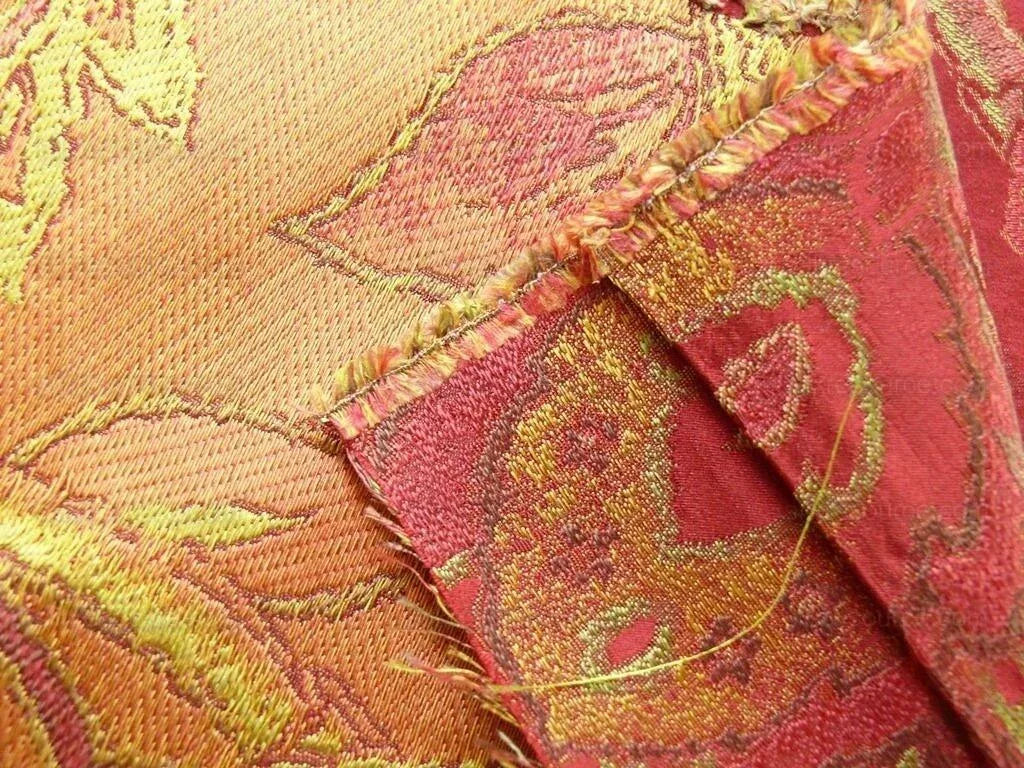 Rm Coco 100% Silk Lampas Gilded Paisley "Crimson" Red MSRP USD 267/y