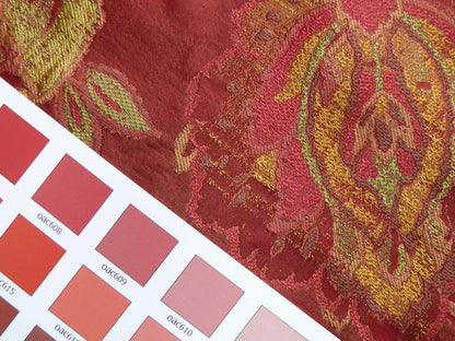 Rm Coco 100% Silk Lampas Gilded Paisley "Crimson" Red MSRP USD 267/y