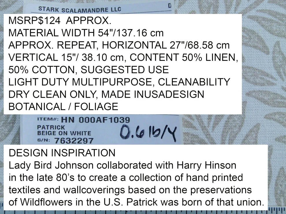 Scalamandre Patrick Beige On White Willow Tree Botanical Foliage Linen Cotton MSRP USD 124