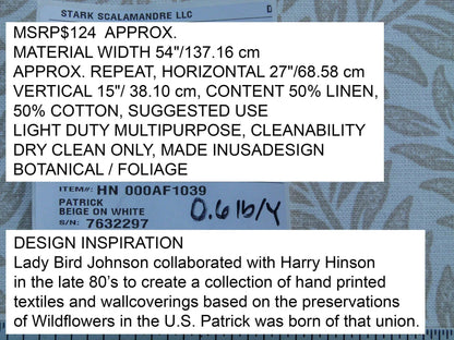 Scalamandre Patrick Beige On White Willow Tree Botanical Foliage Linen Cotton MSRP USD 124