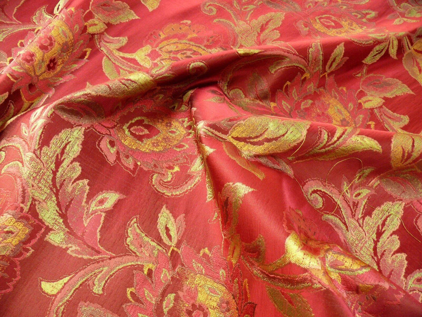 Rm Coco 100% Silk Lampas Gilded Paisley "Crimson" Red MSRP USD 267/y