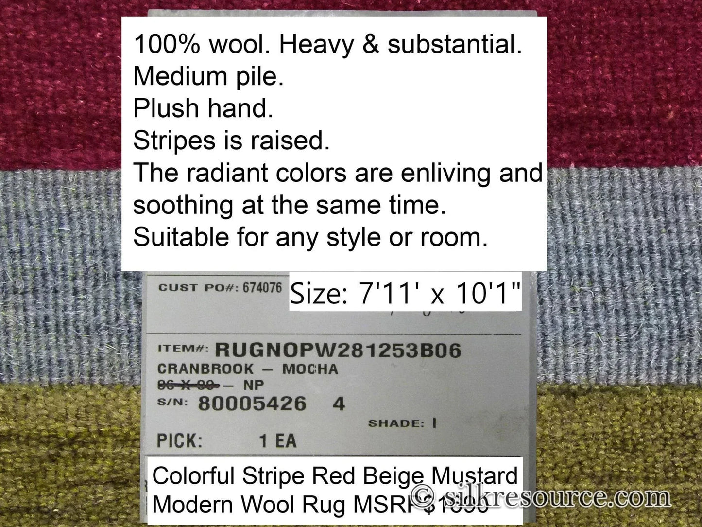 Stark Cranbook Mocha 7'11" X 10' 1" Colorful Stripe Red Beige Mustard Modern Wool Rug MSRP USD 1690