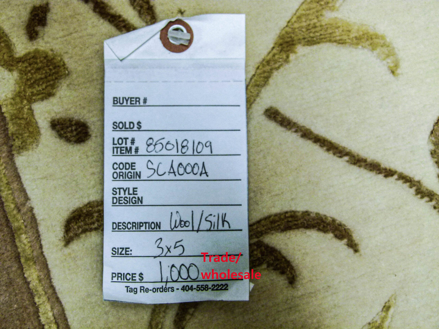 Stark Englewood Wheat 5x3' Gold Cream Silk Wool Hand-knotted Rug Modern Tulip Lotus Artichoke Crewel Flora MSRP USD 1500