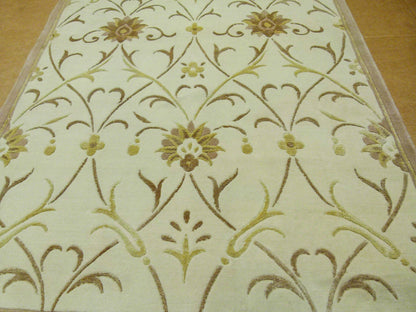 Stark Englewood Wheat 5x3' Gold Cream Silk Wool Hand-knotted Rug Modern Tulip Lotus Artichoke Crewel Flora MSRP USD 1500