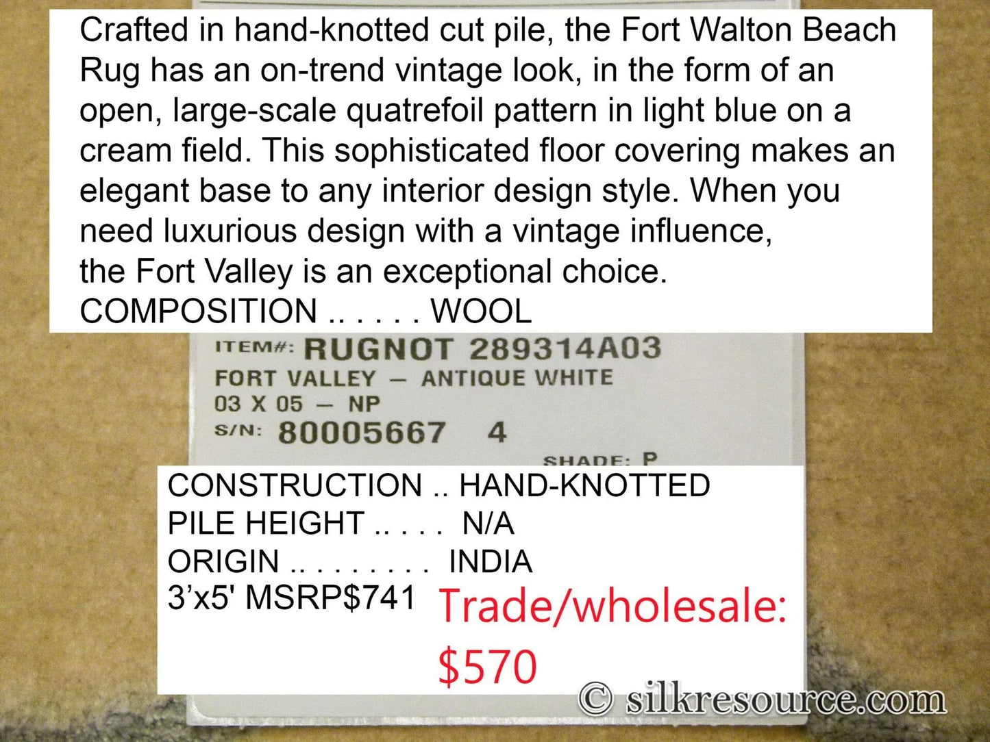 Stark Fort Valley Antique White 3x5' Hand-knotted Wool Rug Blue Antique White Modern Medallion MSRP USD 741