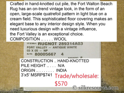 Stark Fort Valley Antique White 3x5' Hand-knotted Wool Rug Blue Antique White Modern Medallion MSRP USD 741