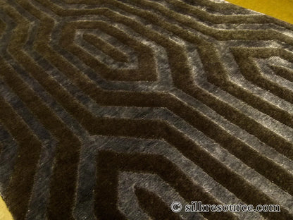 Stark Fribourg Dim Grey 2'11" X5' New Oriental Tibetan Rug Lattice Maze Silk Wool MSRP USD 1560