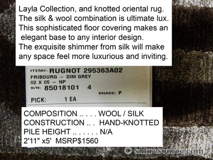 Stark Fribourg Dim Grey 2'11" X5' New Oriental Tibetan Rug Lattice Maze Silk Wool MSRP USD 1560