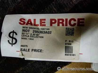 Stark Fribourg Dim Grey 2'11" X5' New Oriental Tibetan Rug Lattice Maze Silk Wool MSRP USD 1560