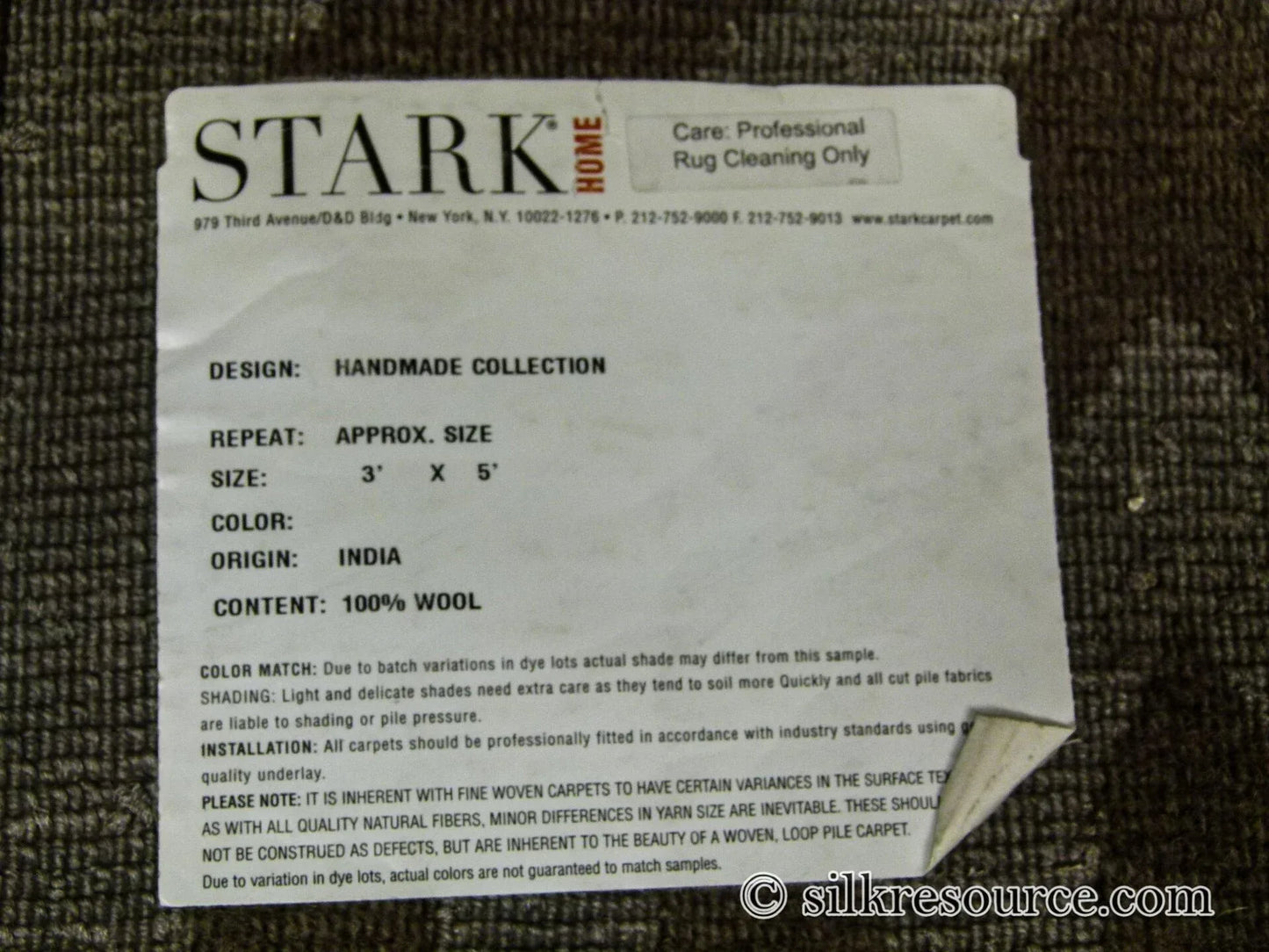 Stark Fribourg Dim Grey 2'11" X5' New Oriental Tibetan Rug Lattice Maze Silk Wool MSRP USD 1560