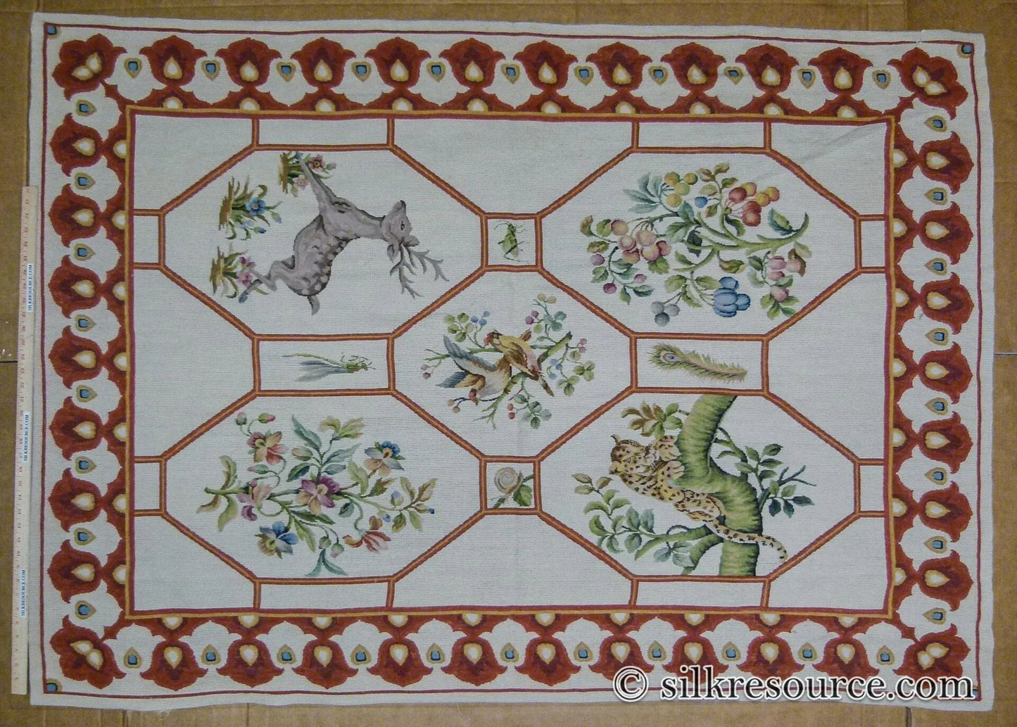 Stark Barentu Silver  Diamond Barratta Collection Leopard Deer Bird Flora Zoology 100% Wool 4x5' MSRP USD 1150