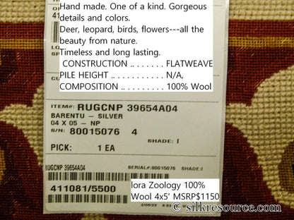 Stark Barentu Silver  Diamond Barratta Collection Leopard Deer Bird Flora Zoology 100% Wool 4x5' MSRP USD 1150