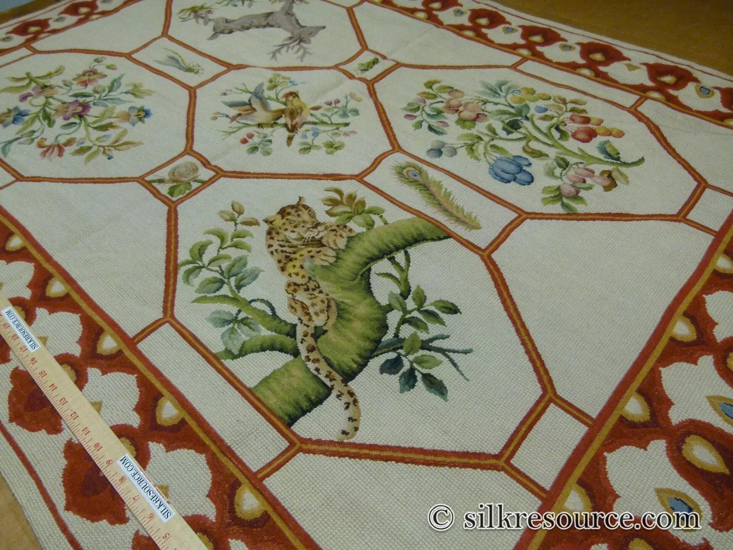 Stark Barentu Silver  Diamond Barratta Collection Leopard Deer Bird Flora Zoology 100% Wool 4x5' MSRP USD 1150