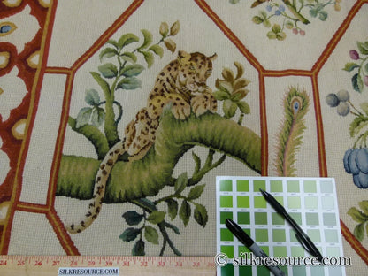 Stark Barentu Silver  Diamond Barratta Collection Leopard Deer Bird Flora Zoology 100% Wool 4x5' MSRP USD 1150