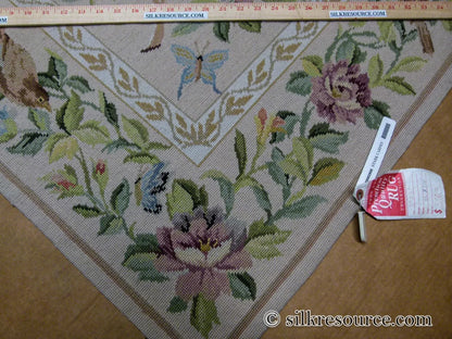 Stark Bell Gardens Tan 5x5' Flower Birds Butterfly Garland 100% Wool Rug Pink Green Yellow MSRP USD 877.50