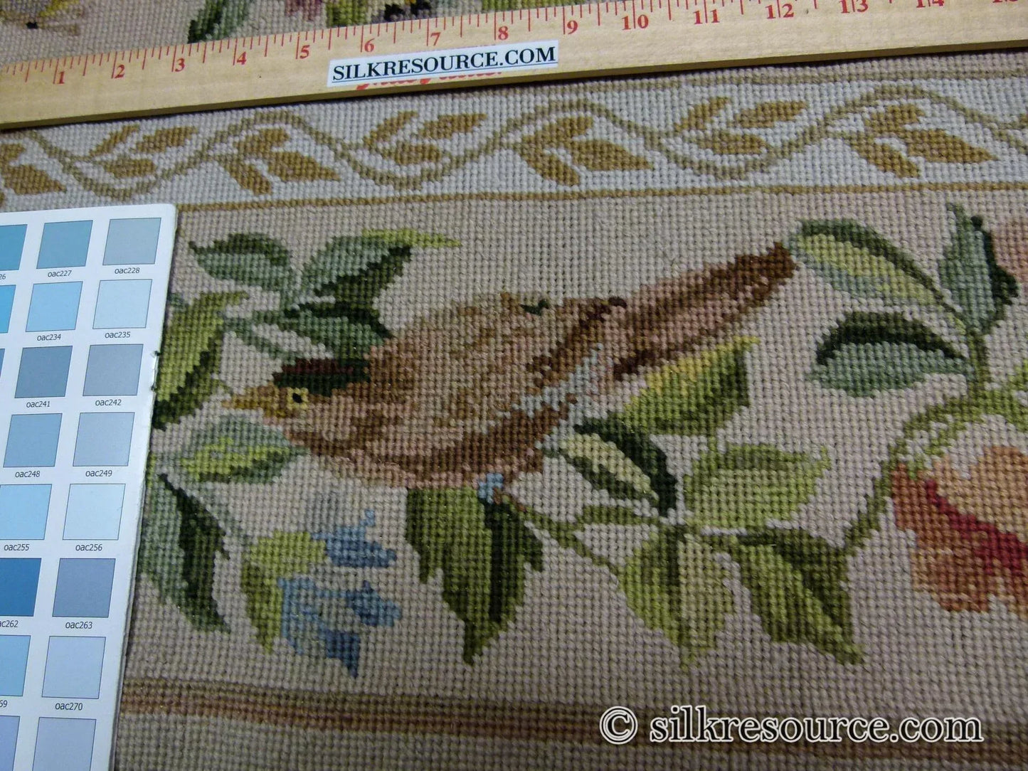 Stark Bell Gardens Tan 5x5' Flower Birds Butterfly Garland 100% Wool Rug Pink Green Yellow MSRP USD 877.50