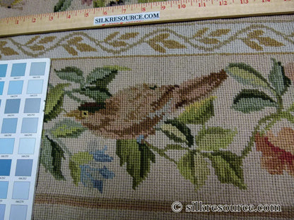 Stark Bell Gardens Tan 5x5' Flower Birds Butterfly Garland 100% Wool Rug Pink Green Yellow MSRP USD 877.50