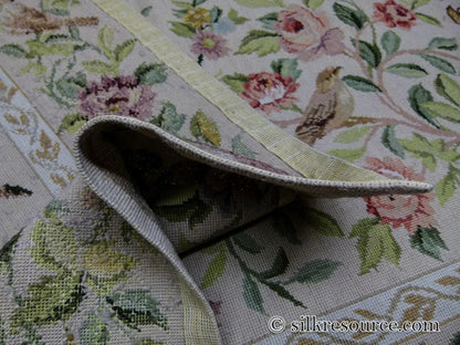 Stark Bell Gardens Tan 5x5' Flower Birds Butterfly Garland 100% Wool Rug Pink Green Yellow MSRP USD 877.50