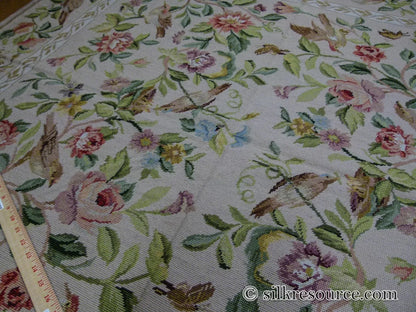 Stark Bell Gardens Tan 5x5' Flower Birds Butterfly Garland 100% Wool Rug Pink Green Yellow MSRP USD 877.50