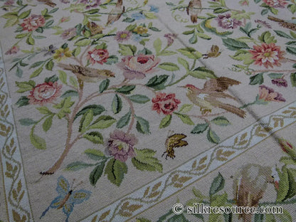 Stark Bell Gardens Tan 5x5' Flower Birds Butterfly Garland 100% Wool Rug Pink Green Yellow MSRP USD 877.50