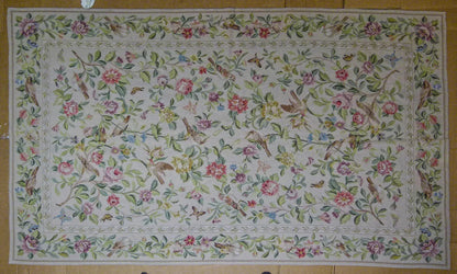 Stark Bell Gardens Tan 8' X 5' Flower Birds Butterfly Garland 100% Wool Rug Pink Green Yellow MSRP USD 1300