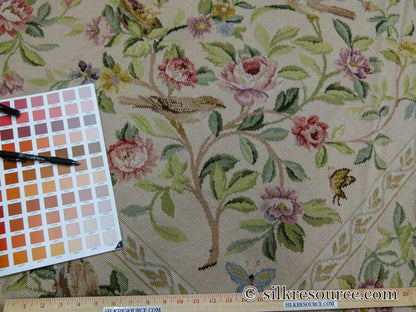 Stark Bell Gardens Tan 8' X 5' Flower Birds Butterfly Garland 100% Wool Rug Pink Green Yellow MSRP USD 1300