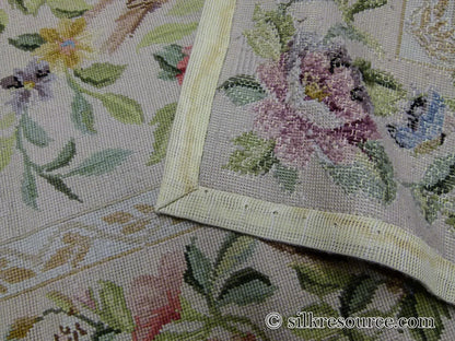 Stark Bell Gardens Tan 8' X 5' Flower Birds Butterfly Garland 100% Wool Rug Pink Green Yellow MSRP USD 1300