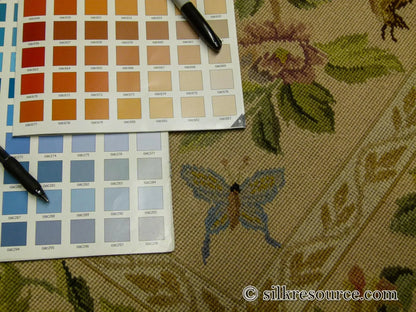 Stark Bell Gardens Tan 8' X 5' Flower Birds Butterfly Garland 100% Wool Rug Pink Green Yellow MSRP USD 1300