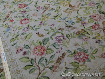 Stark Bell Gardens Tan 8' X 5' Flower Birds Butterfly Garland 100% Wool Rug Pink Green Yellow MSRP USD 1300