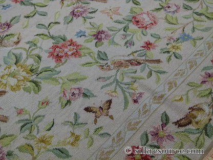 Stark Bell Gardens Tan 8' X 5' Flower Birds Butterfly Garland 100% Wool Rug Pink Green Yellow MSRP USD 1300
