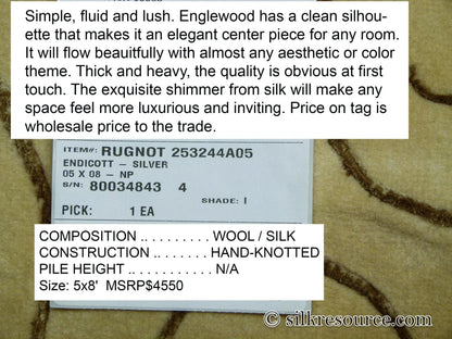 Stark Endicott Silver 5x8' Silk Wool Hand-knotted Rug Medallion Damask MSRP USD 4550