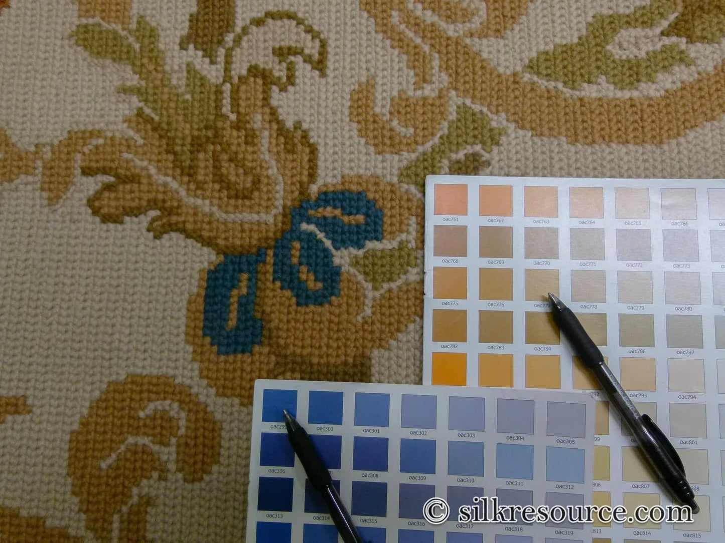 Stark Hay River Burly Wood 6'6" X10' Wool Needlepoint Fine Handmade Rug Renaissance Tulips Rose Iris Red Pink Blue Sage Green MSRP USD 1900