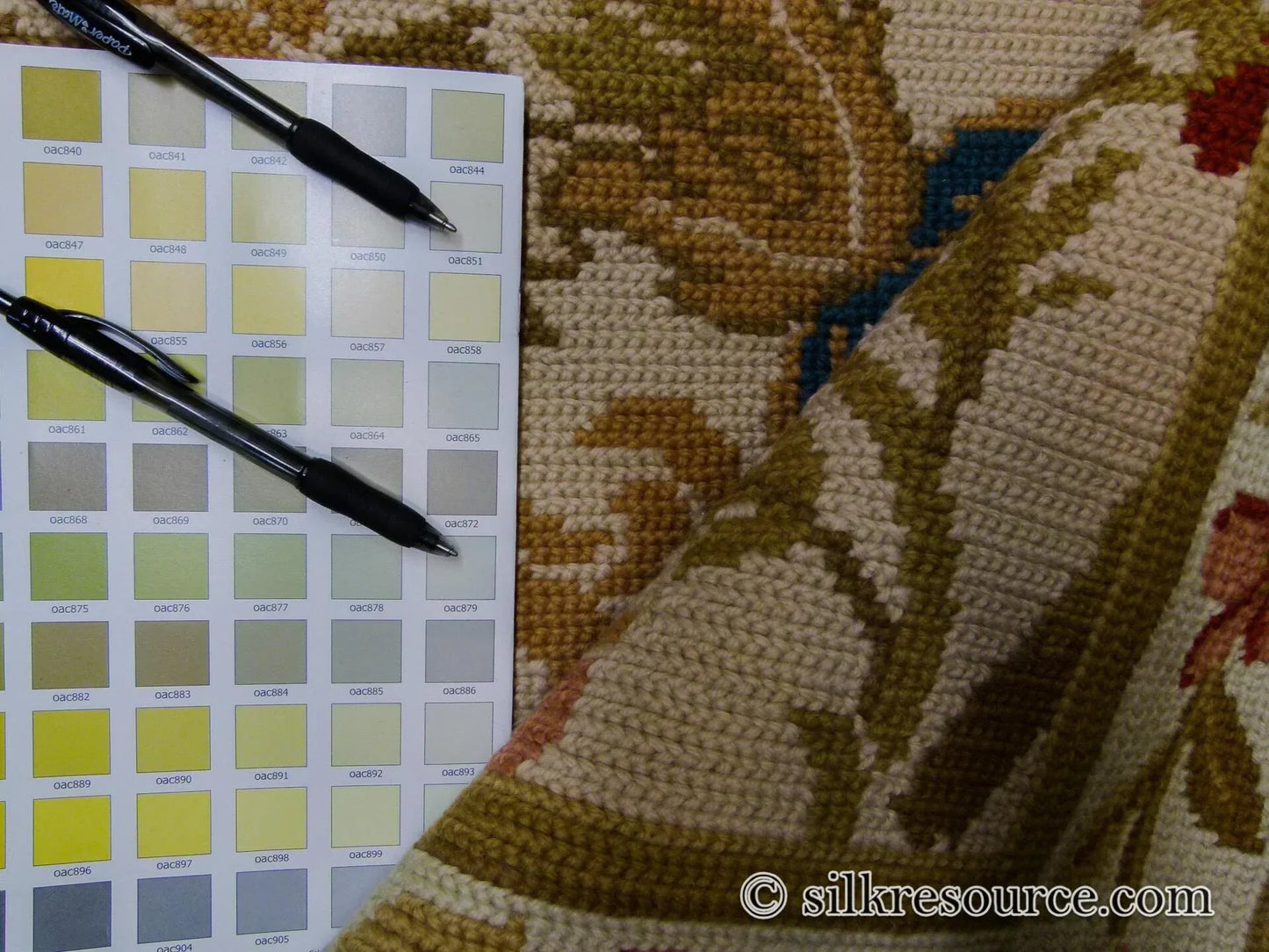 Stark Hay River Burly Wood 6'6" X10' Wool Needlepoint Fine Handmade Rug Renaissance Tulips Rose Iris Red Pink Blue Sage Green MSRP USD 1900