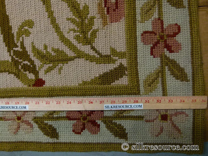 Stark Hay River Burly Wood 6'6" X10' Wool Needlepoint Fine Handmade Rug Renaissance Tulips Rose Iris Red Pink Blue Sage Green MSRP USD 1900