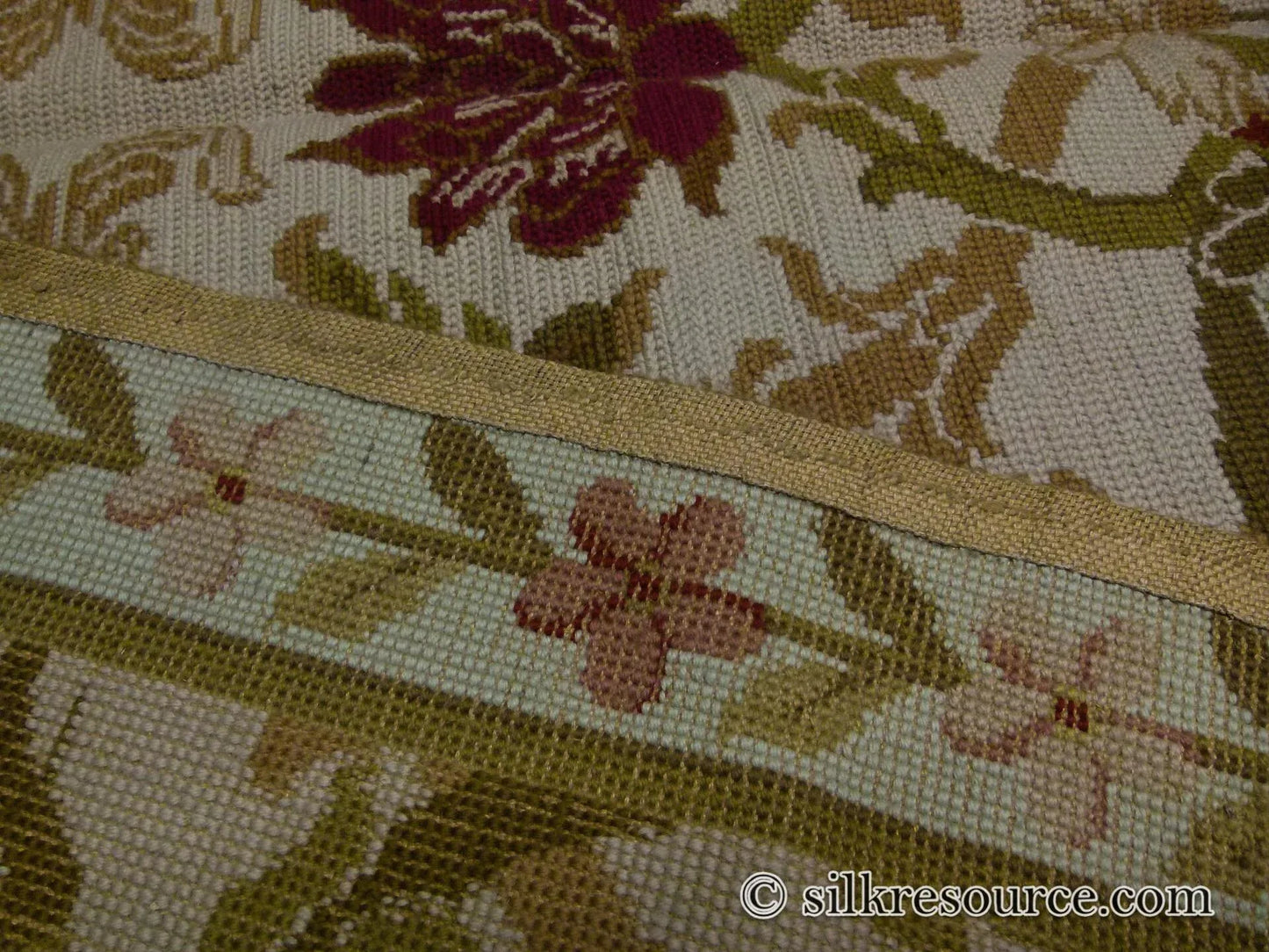 Stark Hay River Burly Wood 6'6" X10' Wool Needlepoint Fine Handmade Rug Renaissance Tulips Rose Iris Red Pink Blue Sage Green MSRP USD 1900