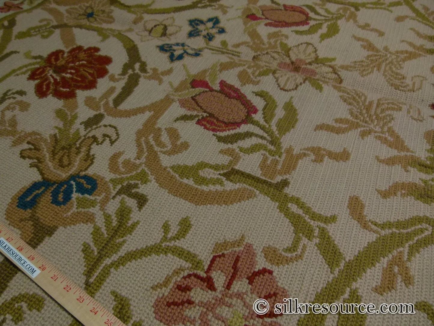 Stark Hay River Burly Wood 6'6" X10' Wool Needlepoint Fine Handmade Rug Renaissance Tulips Rose Iris Red Pink Blue Sage Green MSRP USD 1900