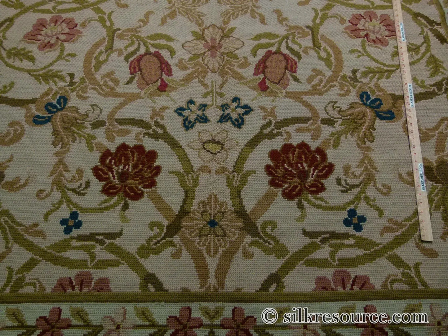 Stark Hay River Burly Wood 6'6" X10' Wool Needlepoint Fine Handmade Rug Renaissance Tulips Rose Iris Red Pink Blue Sage Green MSRP USD 1900