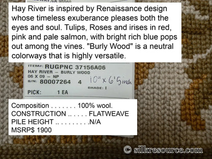 Stark Hay River Burly Wood 6'6" X10' Wool Needlepoint Fine Handmade Rug Renaissance Tulips Rose Iris Red Pink Blue Sage Green MSRP USD 1900