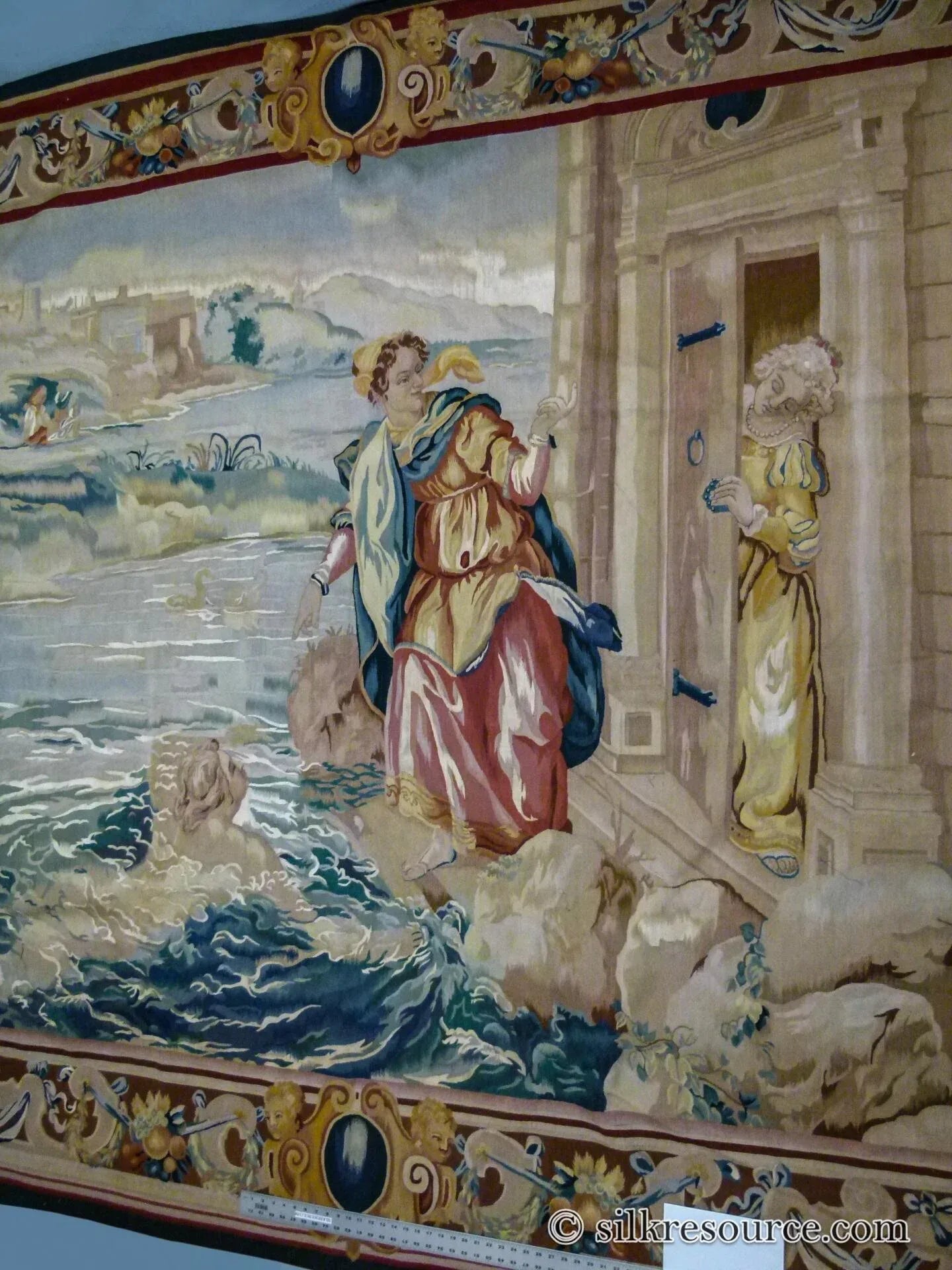 Stark Ilebo Silver 9x10'5" Aubusson Flemish Tapestry Wool Sea Ocean Port Figures Huge! MSRP USD 15000+