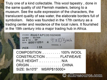 Stark Ilebo Silver 9x10'5" Aubusson Flemish Tapestry Wool Sea Ocean Port Figures Huge! MSRP USD 15000+