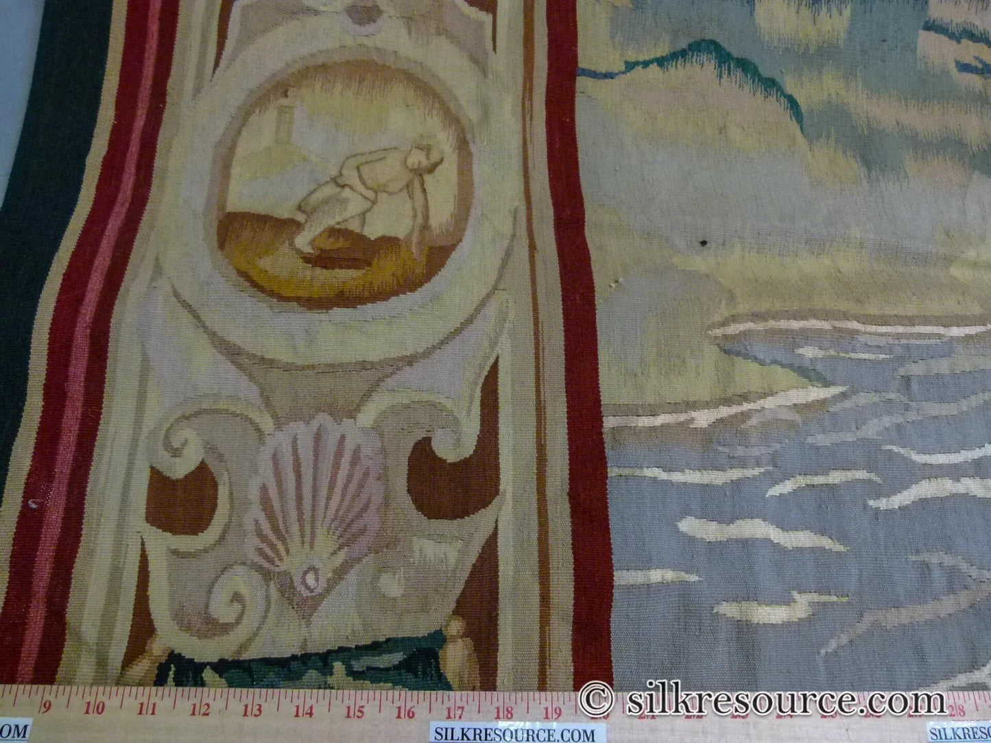 Stark Ilebo Silver 9x10'5" Aubusson Flemish Tapestry Wool Sea Ocean Port Figures Huge! MSRP USD 15000+