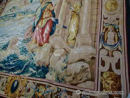 Stark Ilebo Silver 9x10'5" Aubusson Flemish Tapestry Wool Sea Ocean Port Figures Huge! MSRP USD 15000+