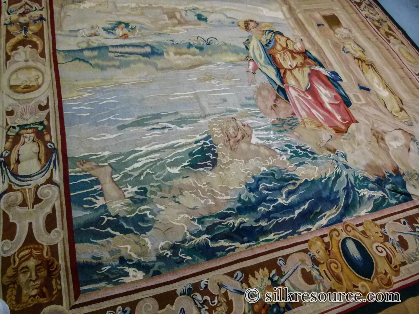 Stark Ilebo Silver 9x10'5" Aubusson Flemish Tapestry Wool Sea Ocean Port Figures Huge! MSRP USD 15000+