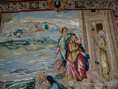 Stark Ilebo Silver 9x10'5" Aubusson Flemish Tapestry Wool Sea Ocean Port Figures Huge! MSRP USD 15000+