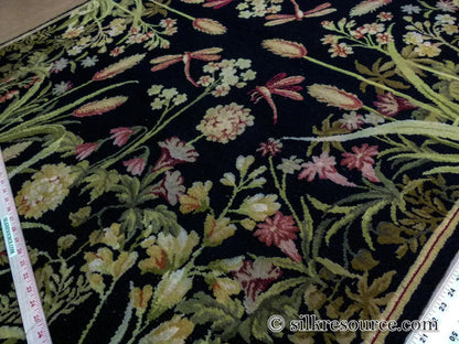 Stark Ialoveni Black 4'x6' Botanical Dutch Garden Nature Tulips Yarrow Dragonfly Pink Red Green MSRP USD 1200