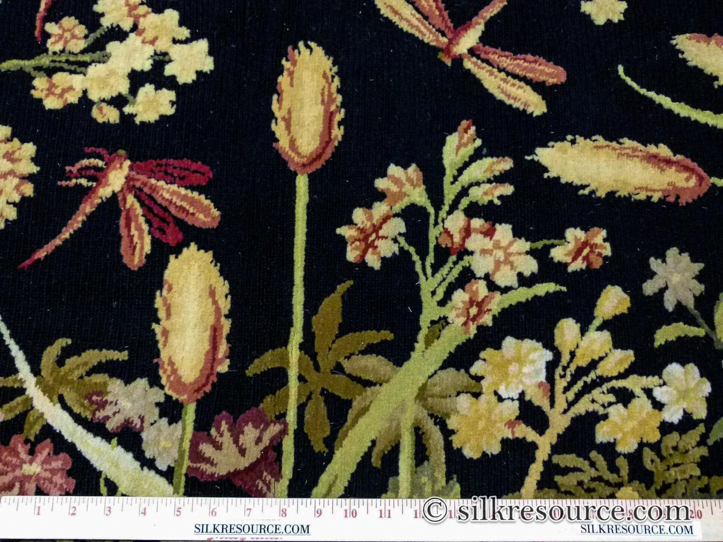 Stark Ialoveni Black 4'x6' Botanical Dutch Garden Nature Tulips Yarrow Dragonfly Pink Red Green MSRP USD 1200