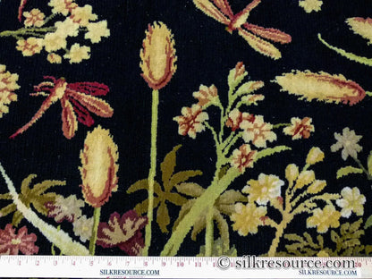 Stark Ialoveni Black 4'x6' Botanical Dutch Garden Nature Tulips Yarrow Dragonfly Pink Red Green MSRP USD 1200