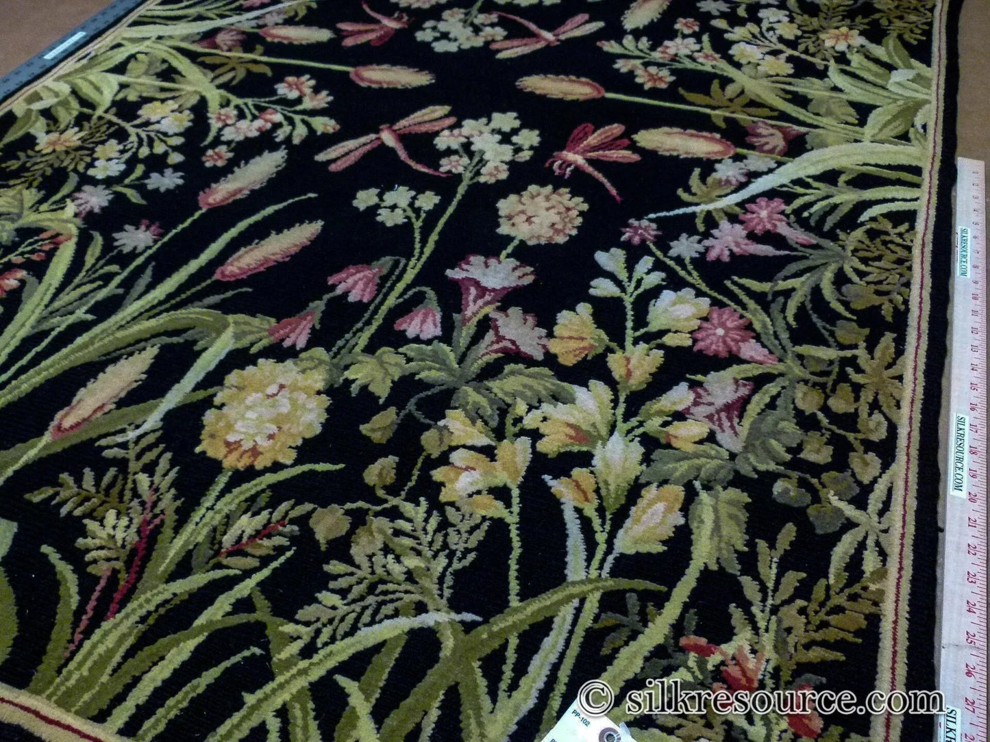 Stark Ialoveni Black 4'x6' Botanical Dutch Garden Nature Tulips Yarrow Dragonfly Pink Red Green MSRP USD 1200